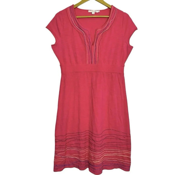 Boden Bea Embroidered Midi Boho Western Dress Size 8R Fuchsia Short Sleeves FLAW - Picture 1 of 9